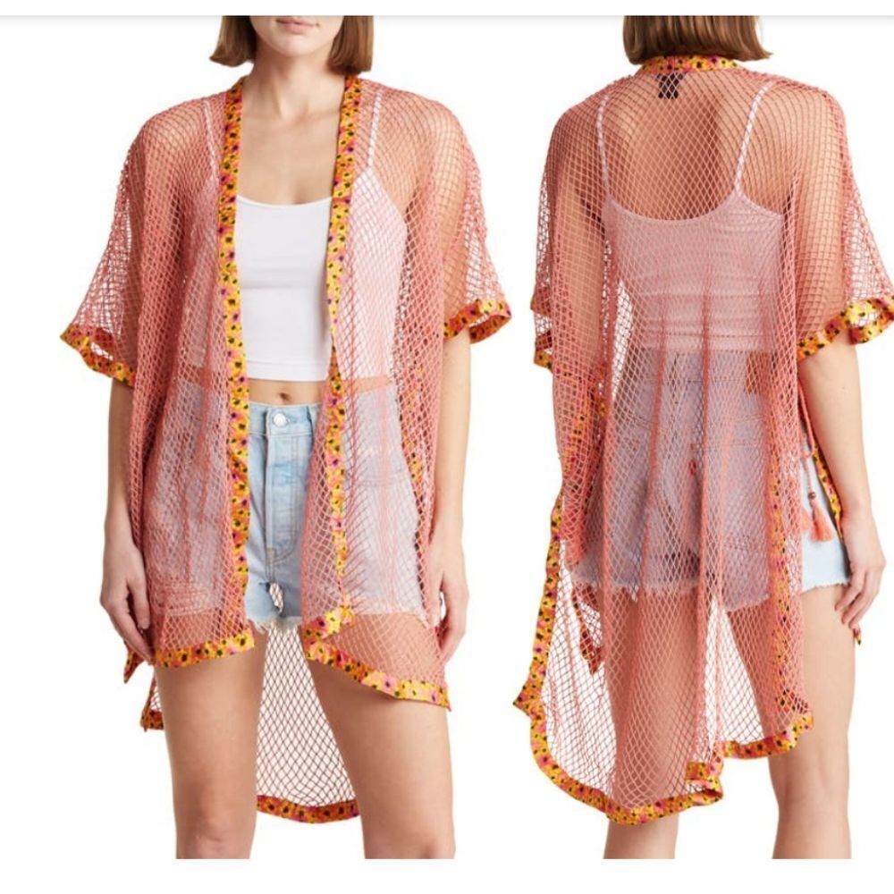🆕👘Open Weave Kimono Topper by Steve Madden - Pink
